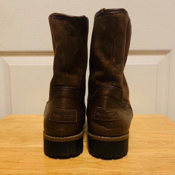 Preowned: NAUTICA BOSUN 2 Women 8.5 Low Lug Faux Leather/Suede Boots Brown - NWT - Picture 3 of 9